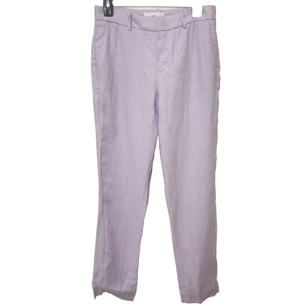 MNG Mango Boreli 100% Linen Trousers Pants Lavender Purple Size 2 W 28 L 28 NWT